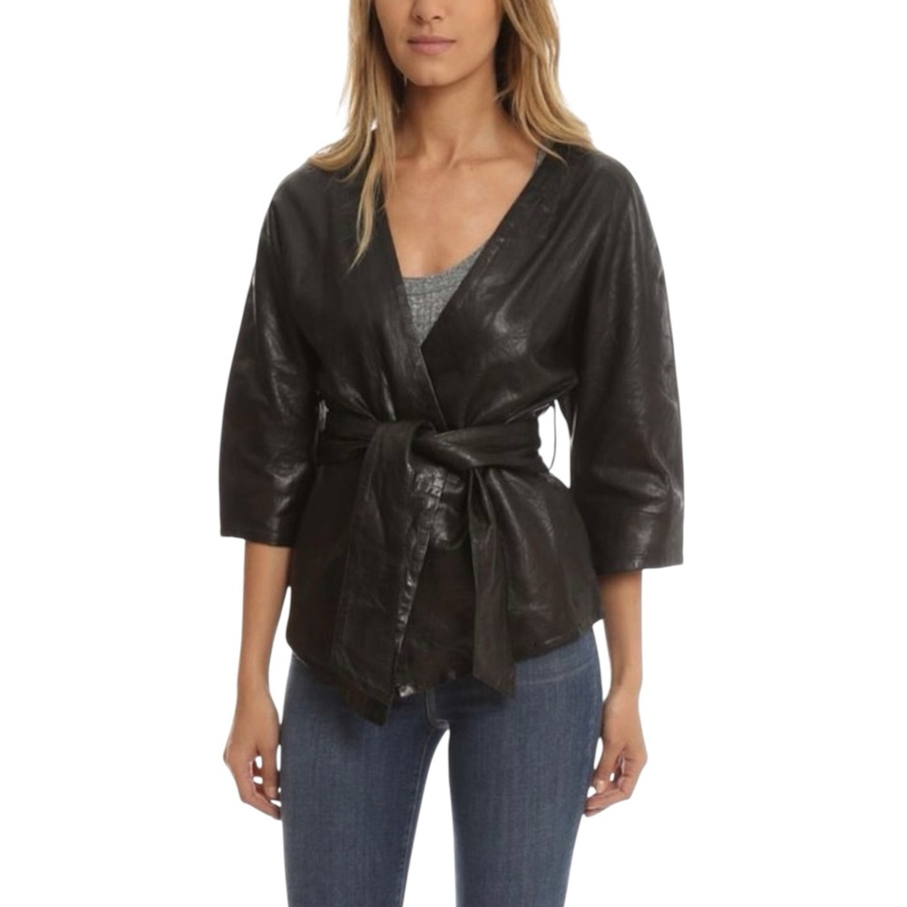 Smythe Kimono style black leather jacket/blazer in Sz 2